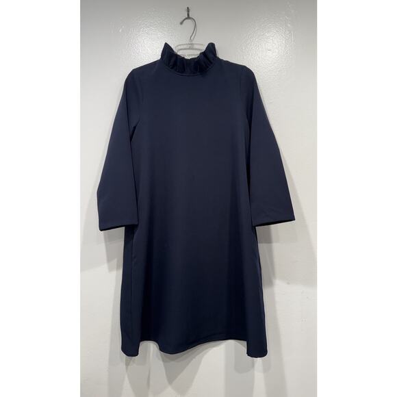Tuckernuck Navy Blue Daphne Dress Women’s Size Small Bow Tie Ruffle Neck Pockets - Picture 1 of 10